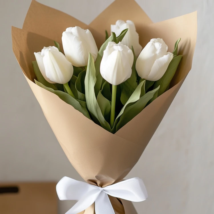 Букет 5 белых тюльпанов